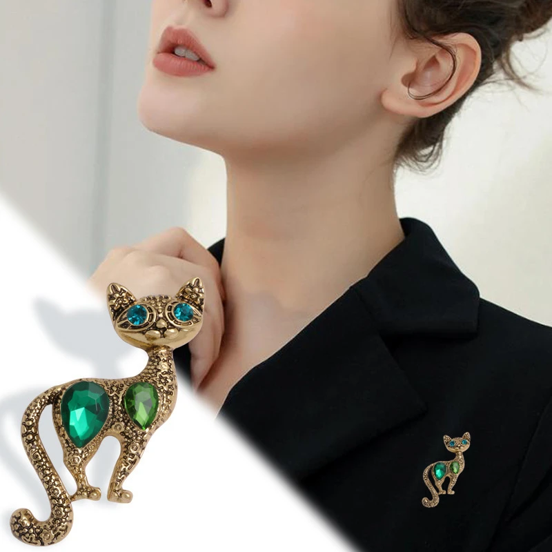 Broche de gato de cristal Vintage para mujer, alfileres para cuello de mamá, ramillete, de Animal para accesorios de joyería| | - AliExpress