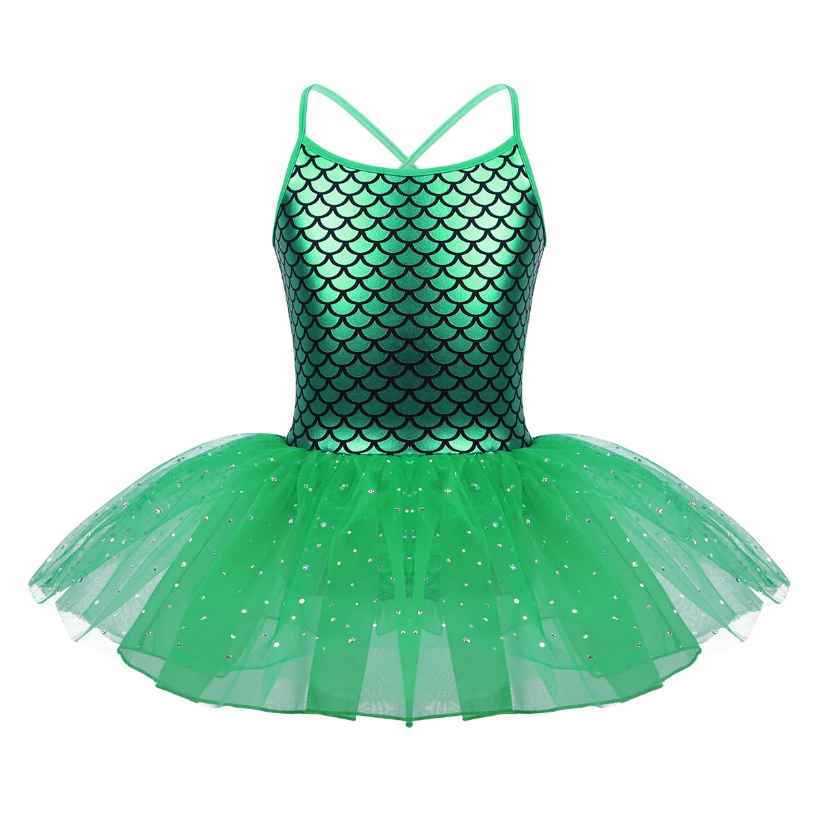 

Kids Girls Ballet Tutu Dress Glitter Mermaid Dance Costume Scales Pattern Printed Ballet Dance Gymnastics Leotard Tutu Dress New