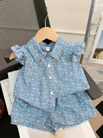 Ensemble deux pièces pour bébé fille, nouveau style étranger, Section fine, manches volantes, imprimé Floral, Short à manches courtes, été 2025 3
