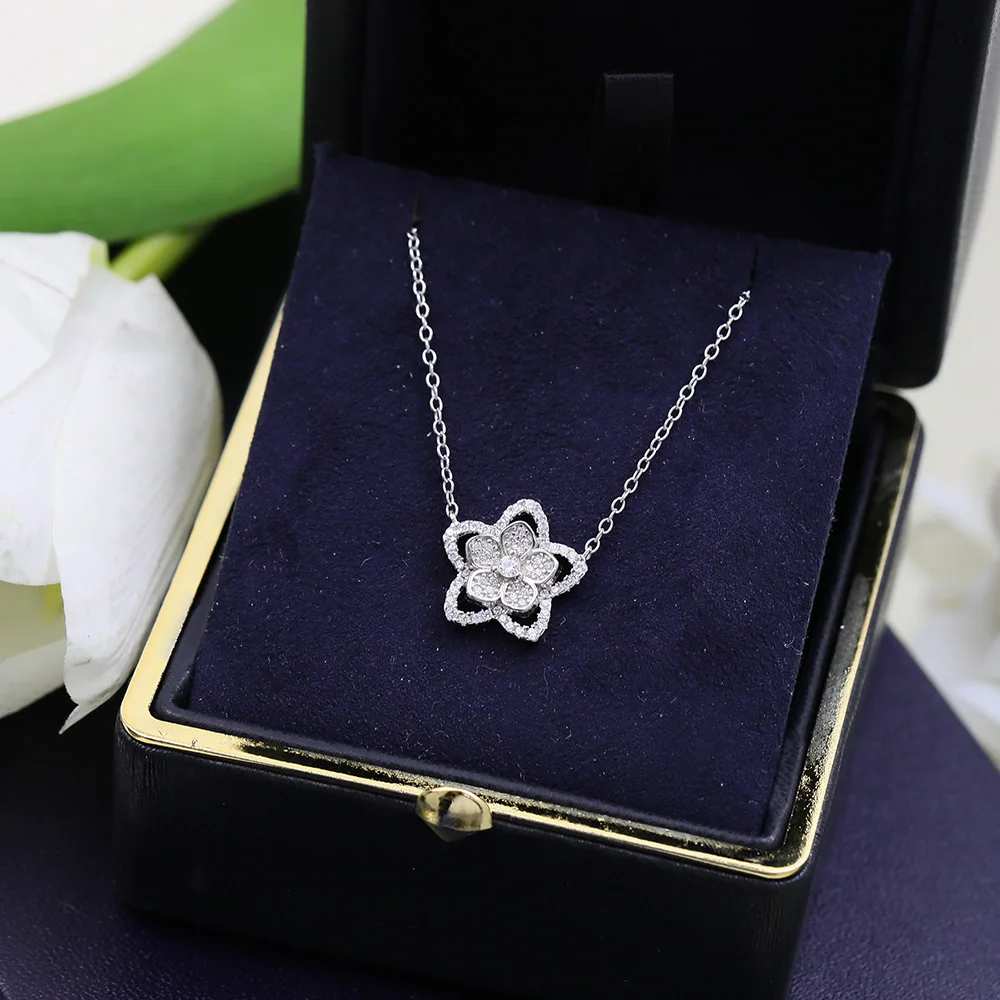 

Fashion Sweet Little Fresh Romantic Women's Flower Necklace S925 Sterling Silver Anti Allergy Party Summer Accessories Brand New