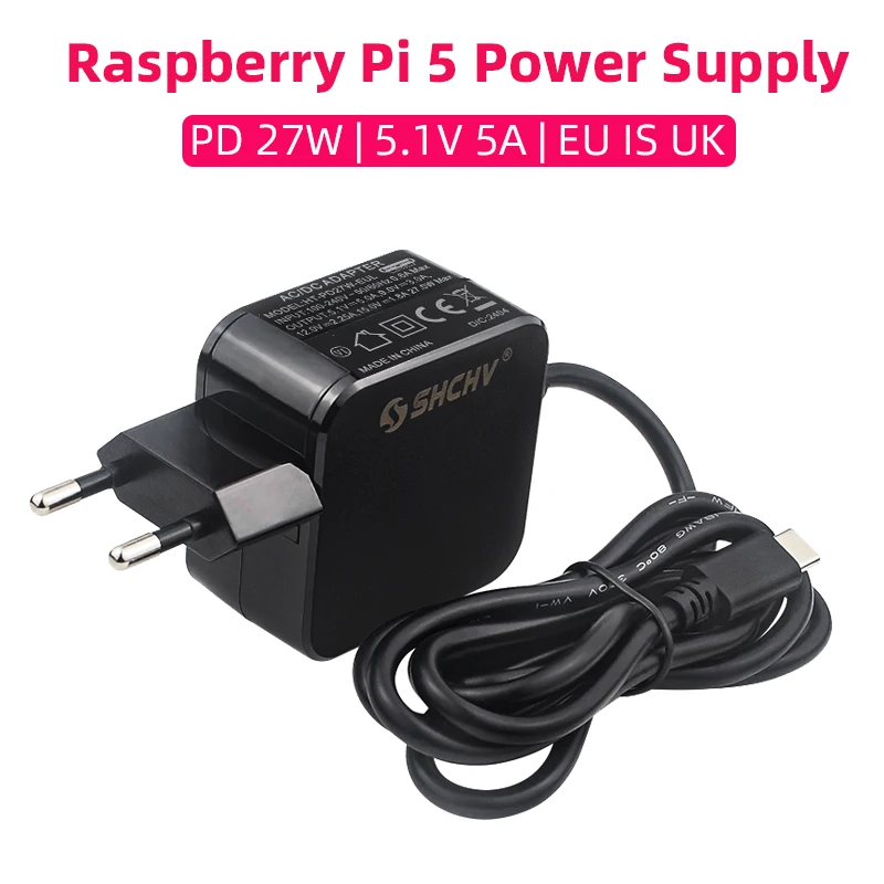 Raspberry Pi 5 Alimentatore Pd 27W 5.1V 5A Adattatore Di Alimentazione Usb Type-C Spina Eu Us Uk Per Rpi 5 Pi5