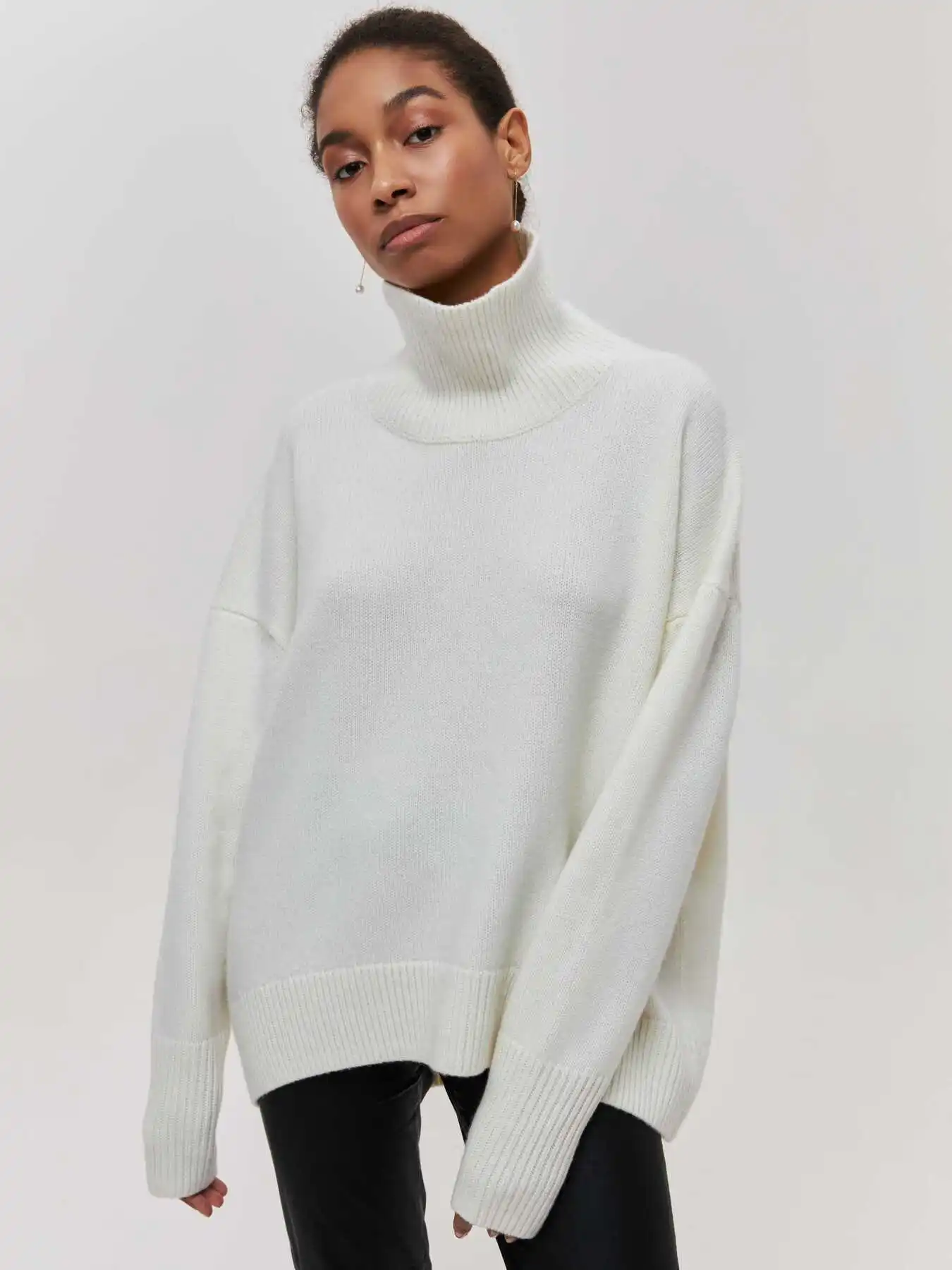 Oversized Knitted Sweaters Loose Women Pullovers Autumn Winter Basics Tops Jumper Warm Female Turtleneck Pulers Sweaters_voghion.com