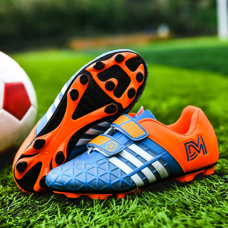 Children's Football Boots Long Spike Hook & Loop Futsal Shoes TF Turf Soccer Shoes Kids Sneakers Size 28-38 football shoes