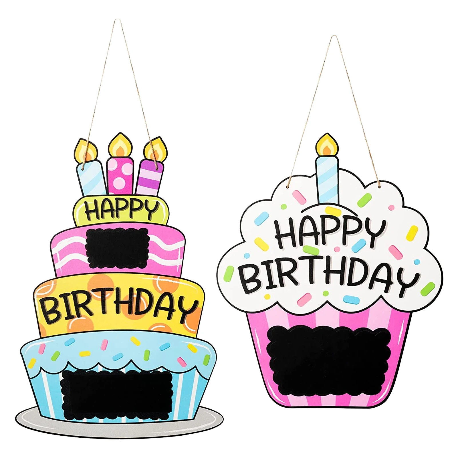 

2pcs Photo Props Door Sign Welcome Bedroom Party Home Decor Writable Happy Birthday Wooden DIY Hanging Rope Cupcake Cake Design