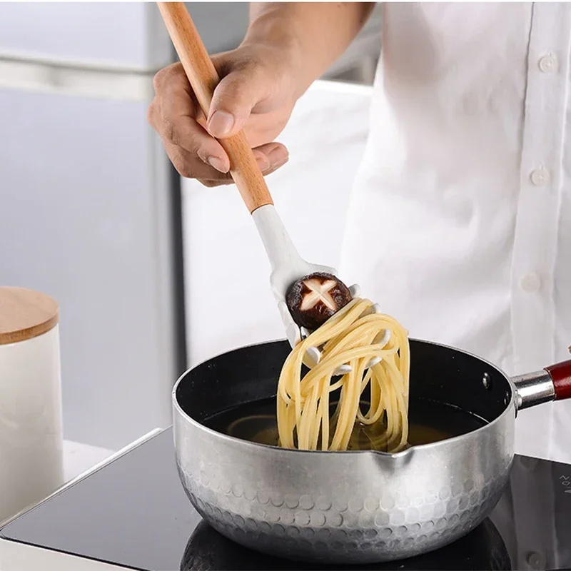 11Pcs Marbling Silicone Cooking Tool Set Silicone Baking Utensils Set Wooden Handle Spatula Ladle Egg Beaters Shovel Kitchenware