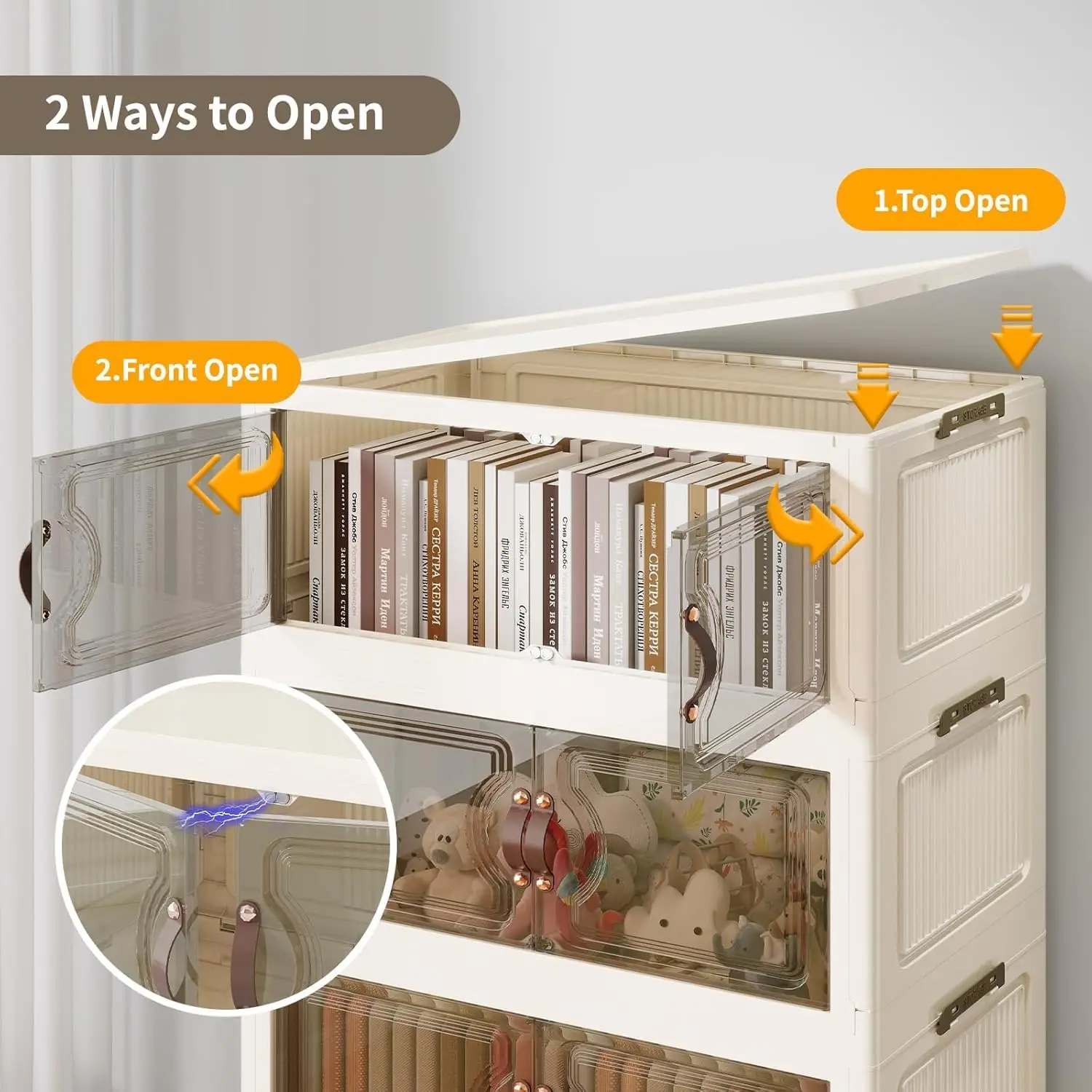 Stackable Storage Bins with Lids,Plastic Storage Cabinet & Collapsible Storage Bins for Bedroom,Living Room