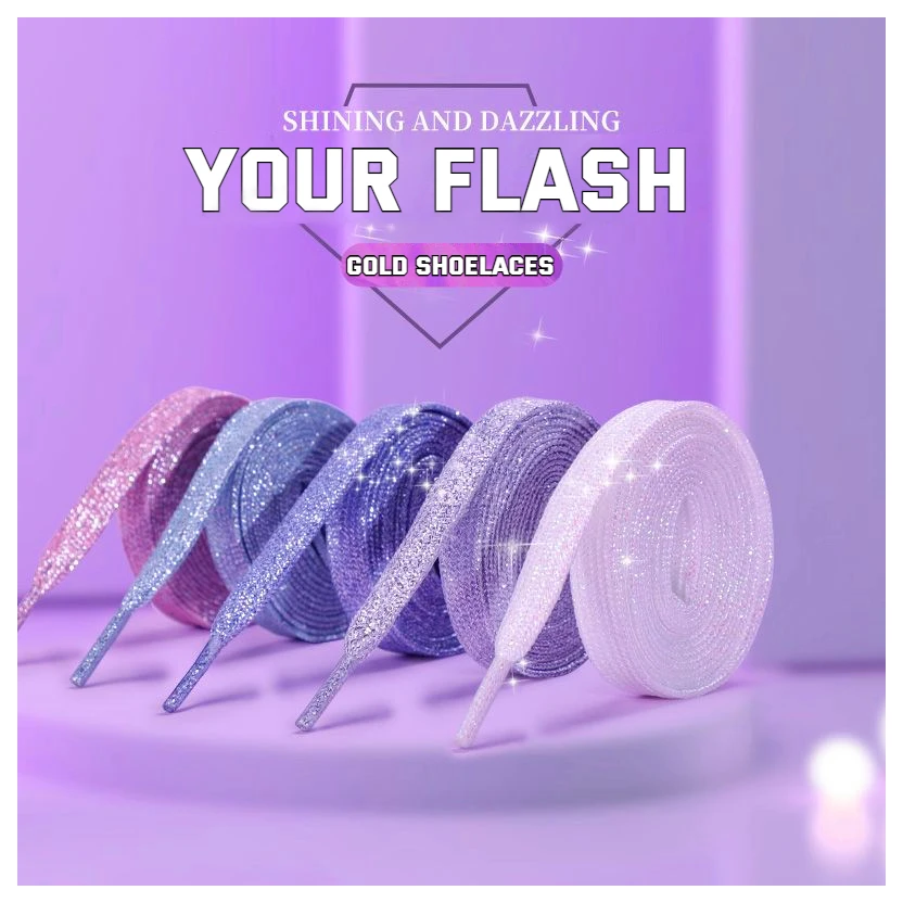 Vibrant Metallic Glitter Flat Shoelaces - Silver, White, and Gold for Sports and Running Shoes