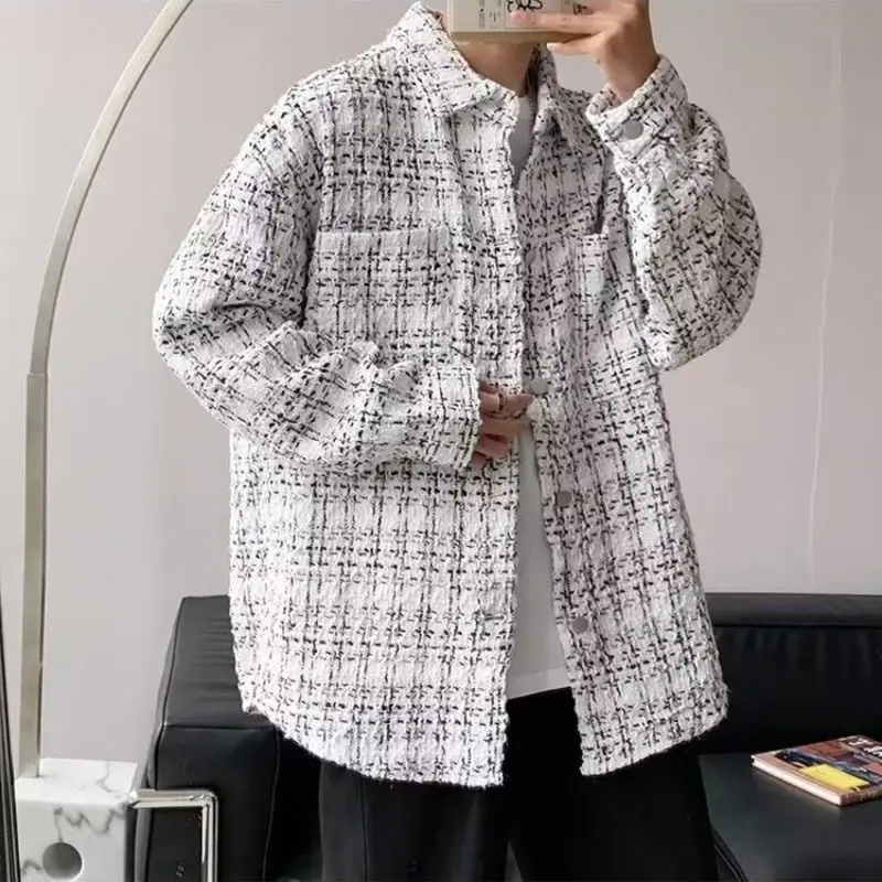 Coat Men's Korean Fashion Loose Casual Plaid Jacket Top mens jacket