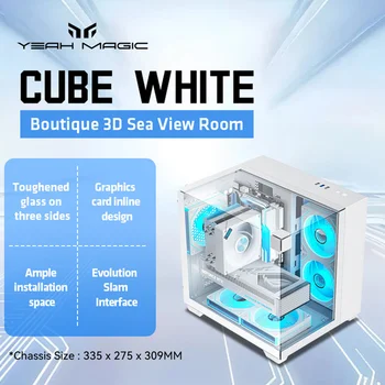 Yeah Magic Cube-ordenador para videojuegos, vista al mar, chasis de habitación, sin columna, panorama estereoscópico 3D, placa base MATX, refrigeración por agua 240