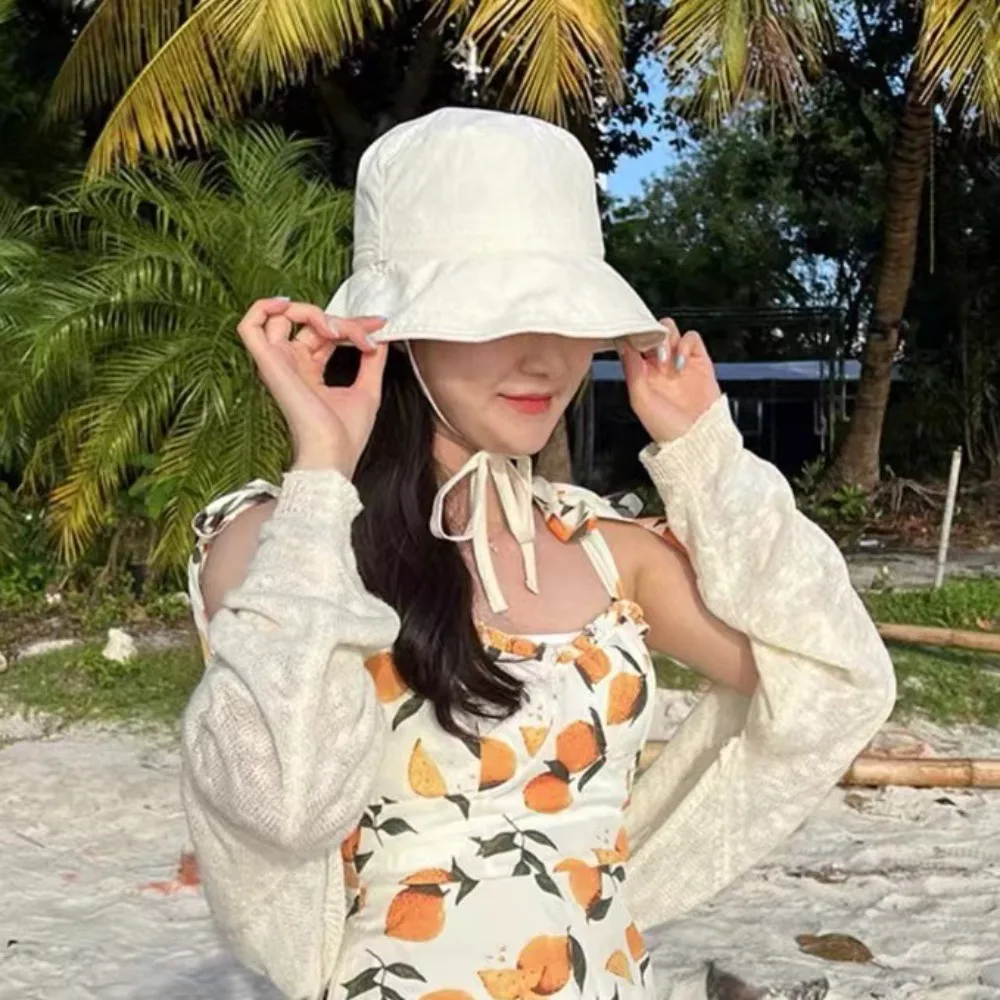 인스 윈드브레이커 로프 피셔맨 햇 레이스업 얇은 자외선 차단 모자 솔리드 컬러 타이 버킷 캡 아웃도어