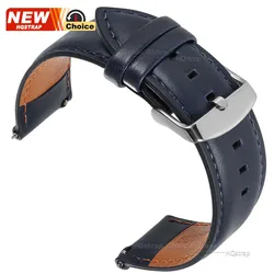 Premium Genuine Cowhide Quick Release Leather Watch Strap - Black/Brown, Multiple Sizes Available - 22mm (Blue)