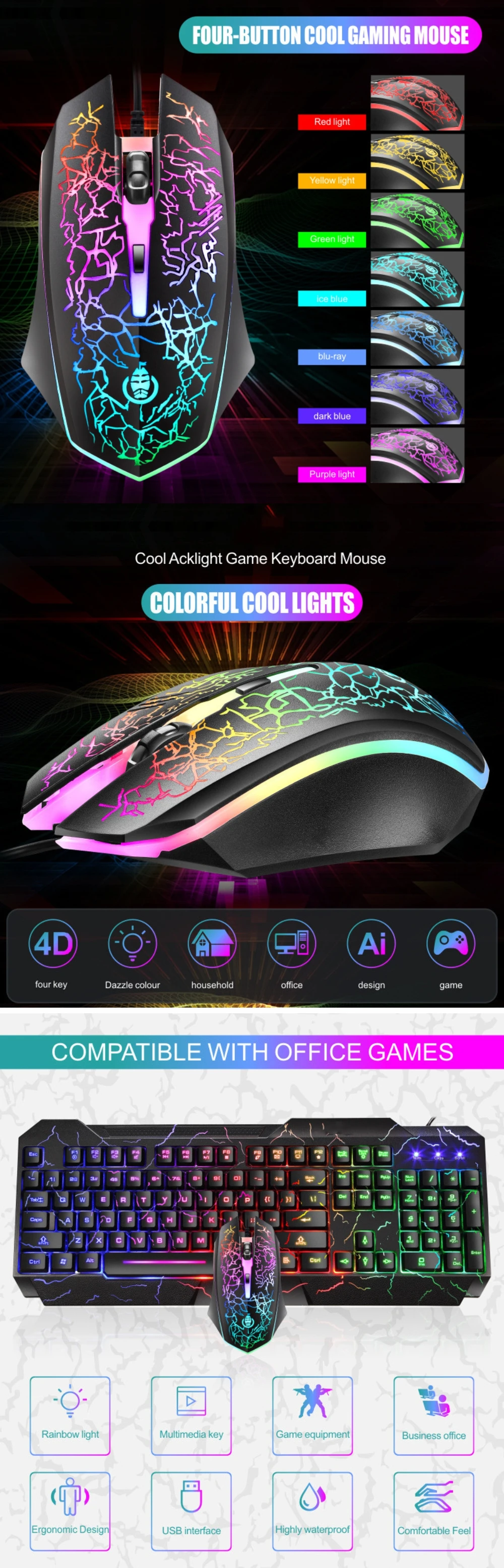 computer keyboard computer peripheral Gaming Keyboard And Mouse Set For PC Mechanical Waterproof USB Wired LED RGB Backlit Luminous Gamer Keyboards For Computer Kit custom pc keyboard