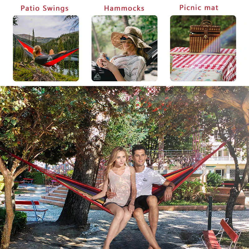 Camping Hammock Canvas Swing Bed Outdoor Backpacking Travel Survival Hunting Sleeping Bed Terrace Porch Hanging Chair 260*150cm