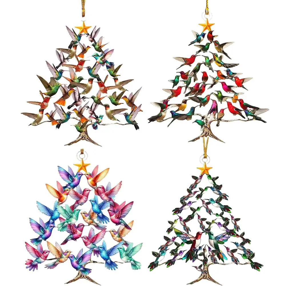 Hummingbird Christmas Ornament Colorful Stack Bird Simulated Bird Decoration Pendant Hanging Tree Ornaments Christmas Decor