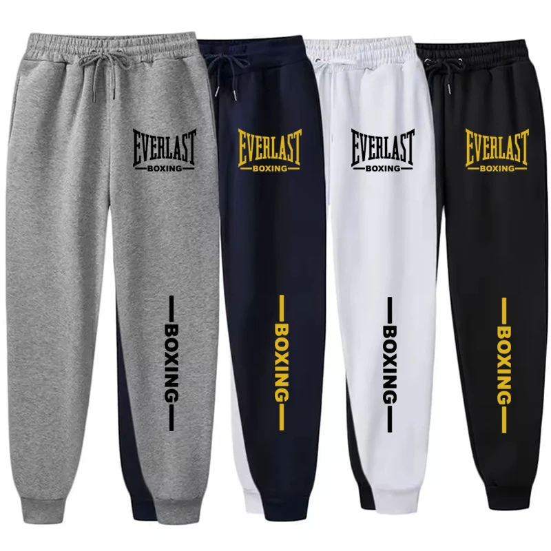Unisex EVERLAST printed running pants with fleece lining, casual jogging sportswear for autumn and winter