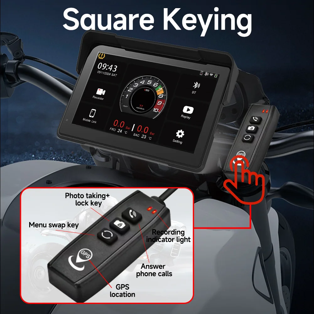 2K 7 Inch Motorcycle Multimedia Recorder GPS Navigation Wireless CarPlay Android Auto IP67 Waterproof Screen Bluetooth Player