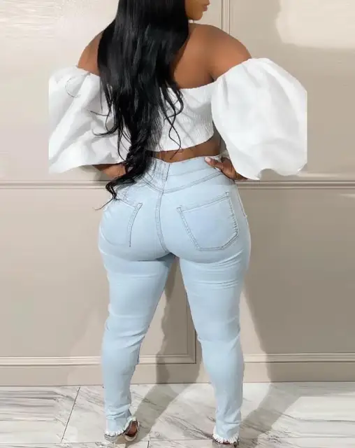 Solid O-Ring Cut-out Skinny Jeans 3