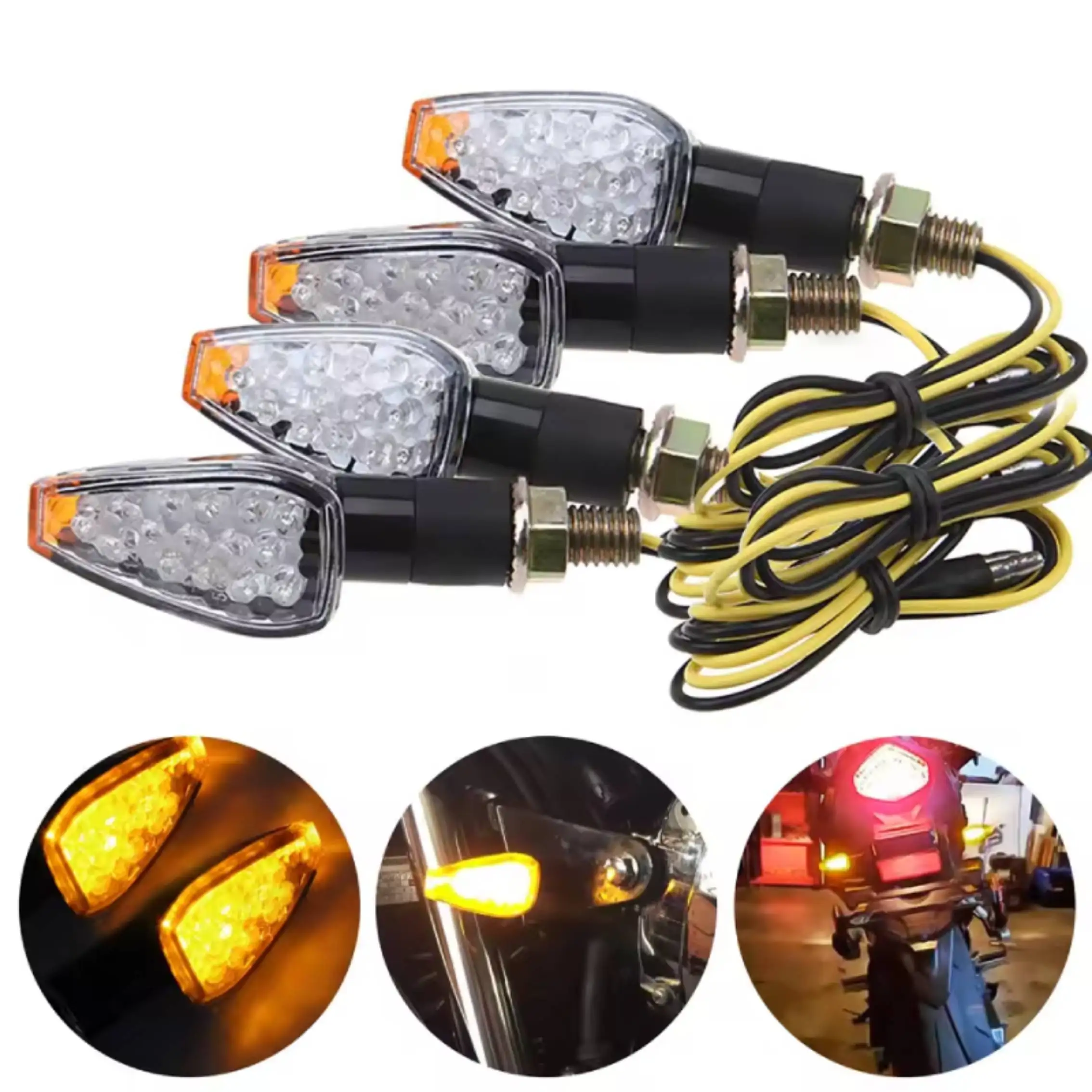 4pcs Universal Motorcycle 15 LED Amber Indicator Blinker Fishscale Style Flashers Moto Access LED Turn Signal Light Super Bright