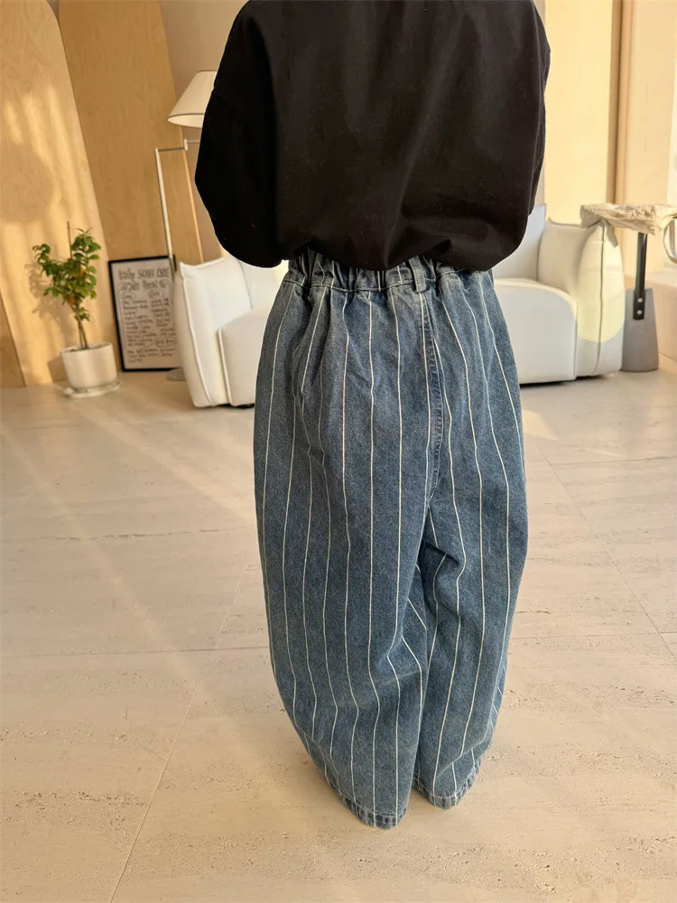 2025 Spring New Children Striped Denim Trousers Baby Boys Casual Pants Toddler Girls Wide Leg Pants Kids Fashion Loose Jeans 4 2025 Spring New Children Striped Denim Trousers Baby Boys Casual Pants Toddler Girls Wide Leg Pants Kids Fashion Loose Jeans - Image 4