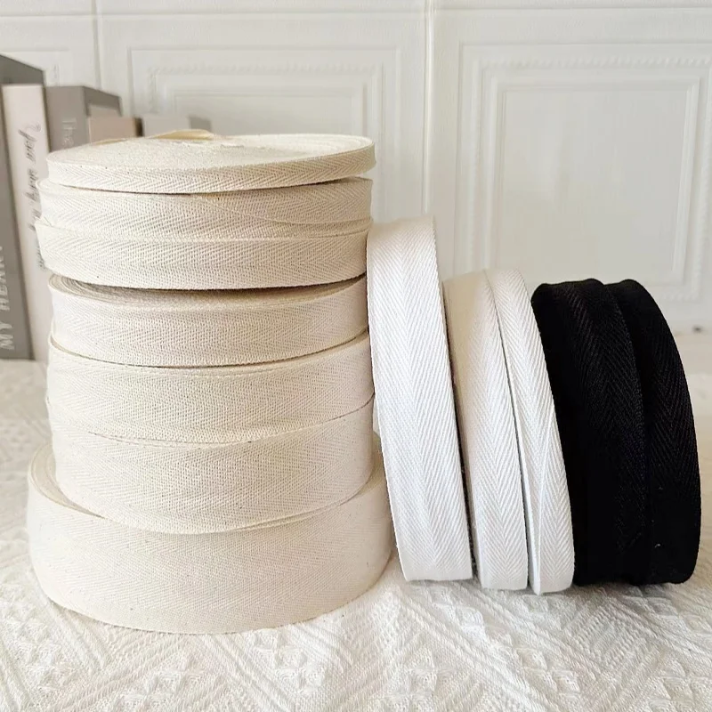 Cotton Herringbone Webbing Tape 5yards 10/15/20/25/30/40/50mm For Garment