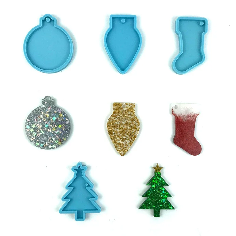 Stampo in silicone a forma di lampadina in resina per ornamento di Natale Stampo in resina Fornitura artigianale Lampada rotonda Portachiavi Ciondolo Fare