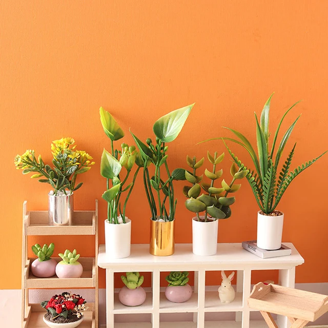 1:12 Scale Miniature Bonsai Plant - Green Dollhouse Flower In Pot For DIY Crafts