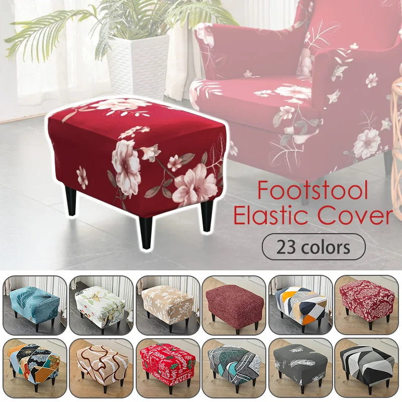 Ottoman Stool Covers Spandex Rectangle Stretch Stool Cover All-inclusive Footstool Sofa Footrest Slipcover Furniture Protector 2