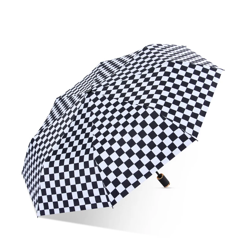 

Fully Automatic Women's Sun Umbrella Net Red Black and White Grid Pattern Light and Fashionable Sunny Umbrella