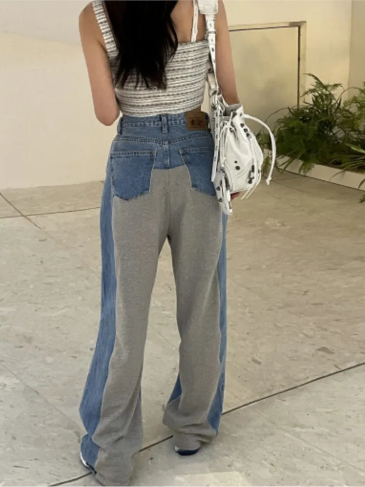 Autumn Winter Jeans Long Pant Women Hole Fashion Irregular Patchwork Ladies Trousers Korean High Waist Loose Woman Pants 2023
