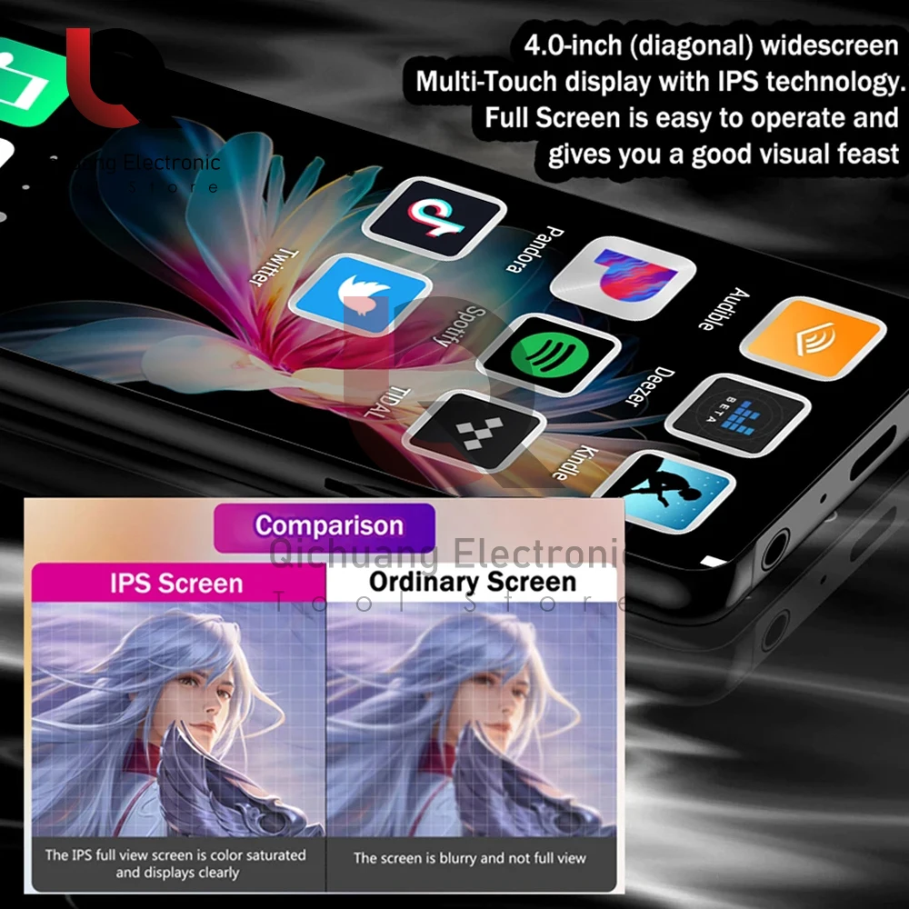 WiFi MP3 4 inches Music Player Bluetooth HiFi MP4 Player With Speaker IPS Touch Screen Compatible with Android 8.1 Music