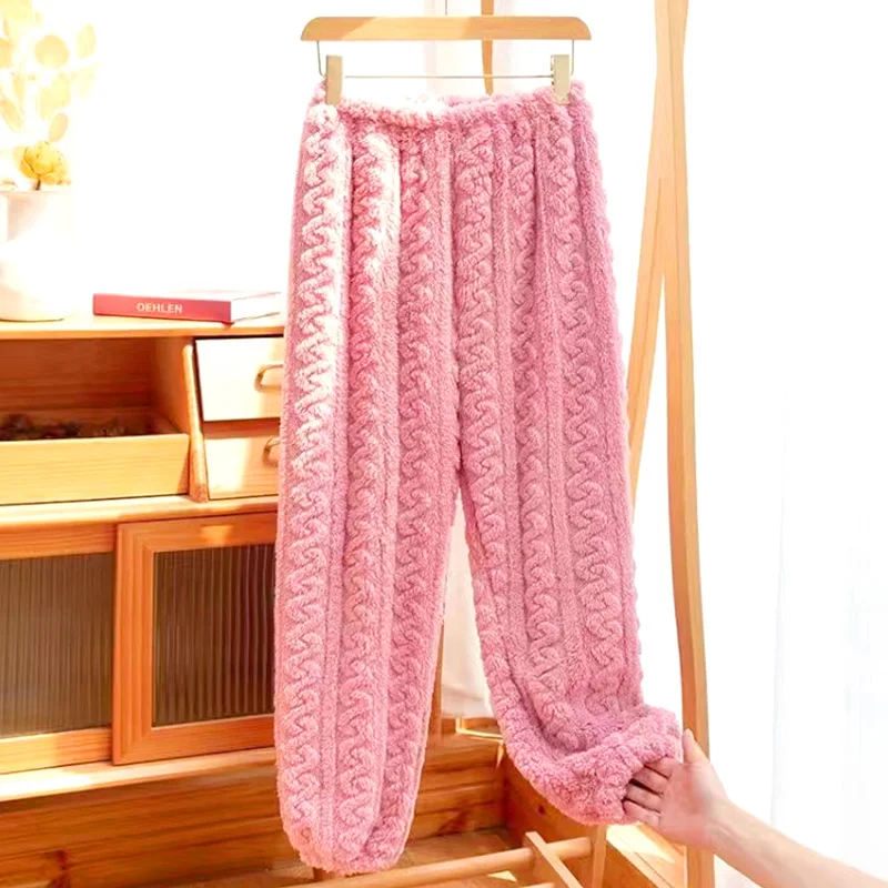 

Casual Home Sleeping Pants Winter Sleepwear for Women Thicken Warm Trousers Female Coral Fleece Pajama Bottoms Pants Lounge Wear