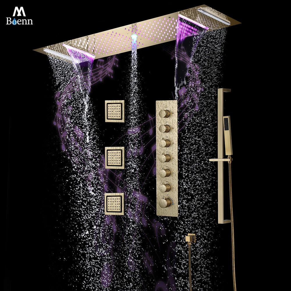 M Boenn Emotional Appeal Gold Shower System Set Bathroom Showers Faucet Multifunctional Shower Head Smart Thermostatic Mixer Tap