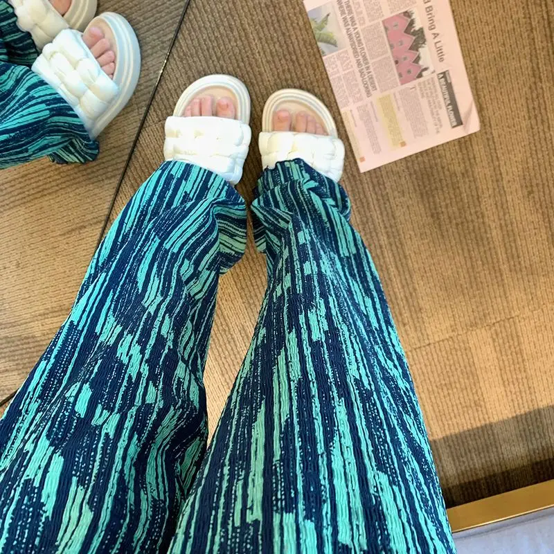 Trousers Tie Dyeing Wide Legs Trousers Woman Pleating New Stripe Leisure Straight Cylinder High Waisted Mopping The Floor