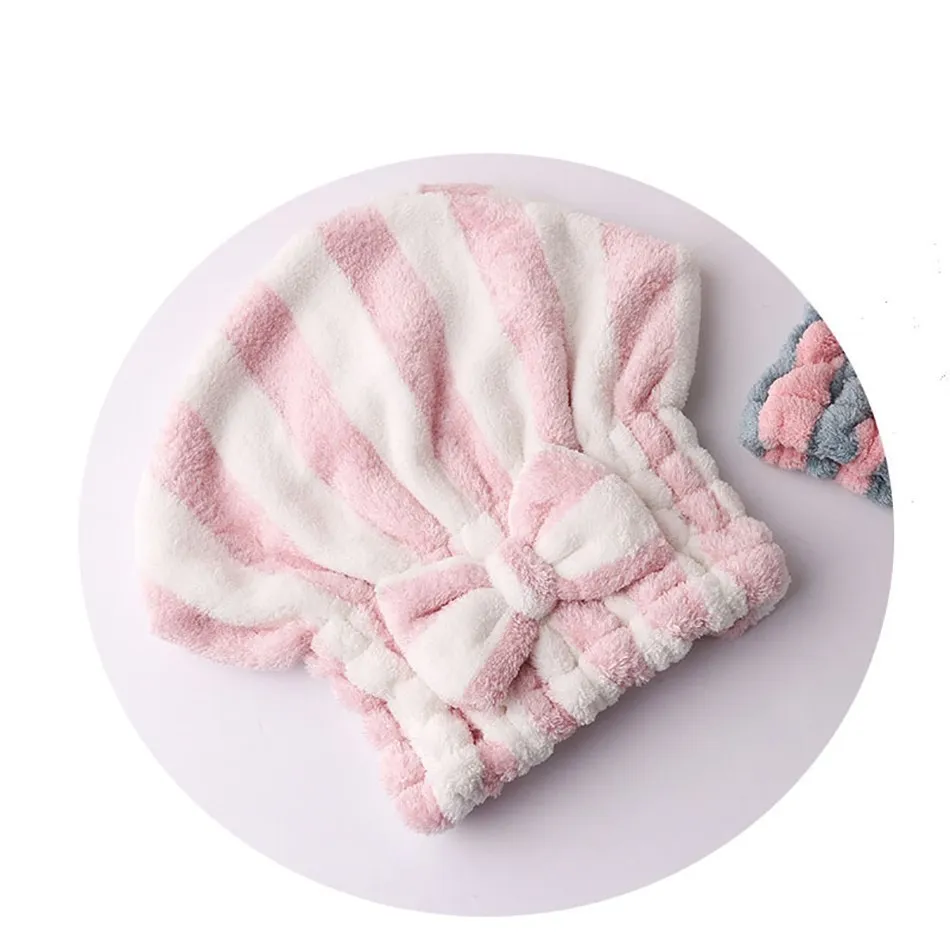 Striped Towel Women Hair Dry Towels Microfiber Strong Water Absorption Quick Drying Bathroom Bath Shower Beach Cap