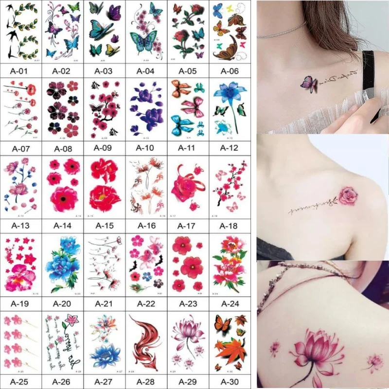 

30 шт./набор, водостойкие татуировки-бабочки для женщин