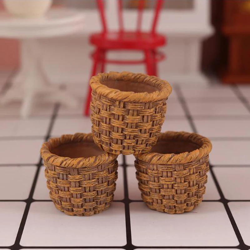 Mini 1/12 Cute Dollhouse Rattan Frame Hand-woven Vegetable Food Storage Basket Dolls Miniature Decoration