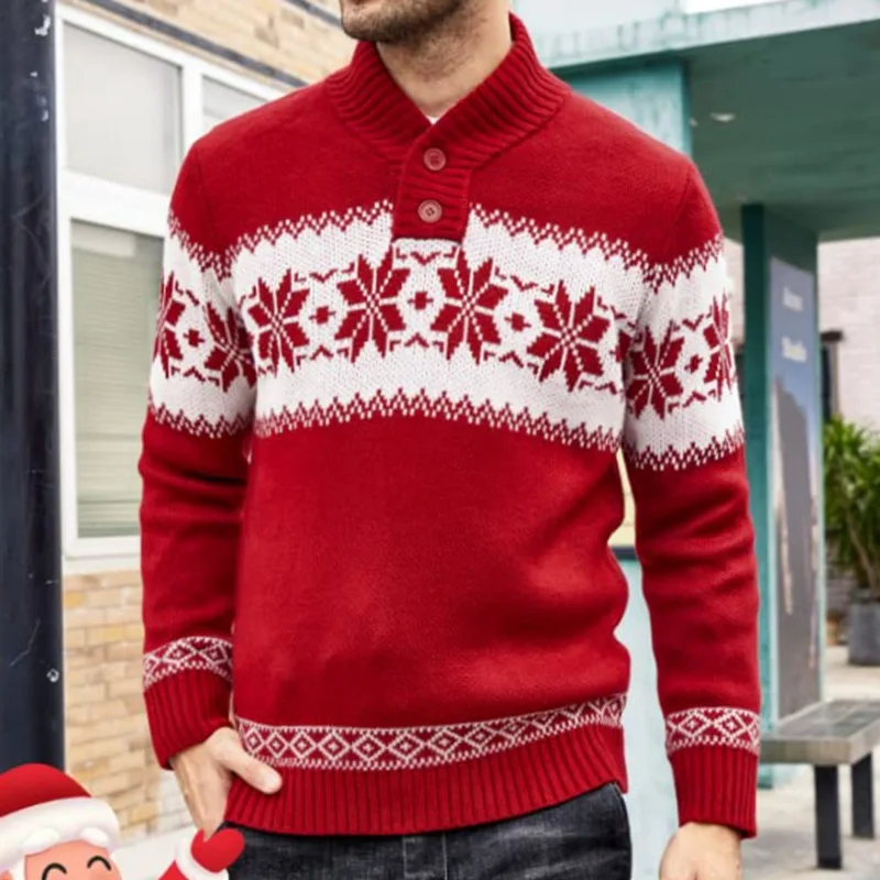 Men's Sweater 2023 New Fall/Winter Pullover Sweater Long Sleeve Christmas Jacquard Knit Sweater