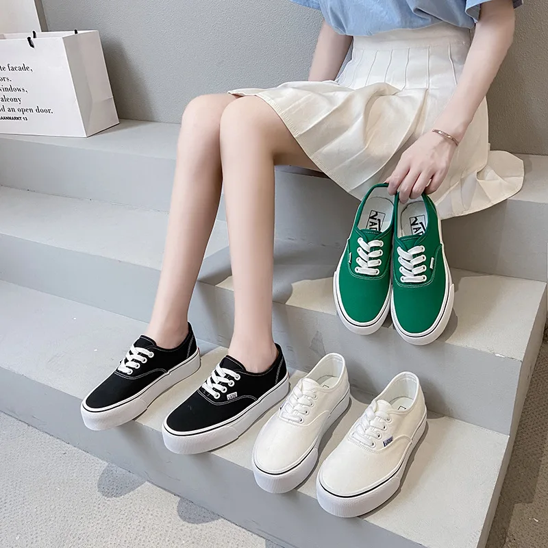 Summer New Women Thick Sole Canvas Shoe Lace Up Girl Thin Sole