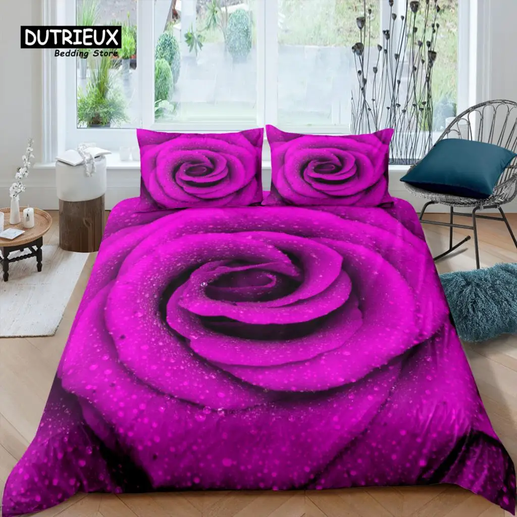 

Home Living Luxury 3D Purple Rose Bedding Set Duvet Cover Pillowcase Kids Bedding Set Queen and King EU/US/AU/UK Size