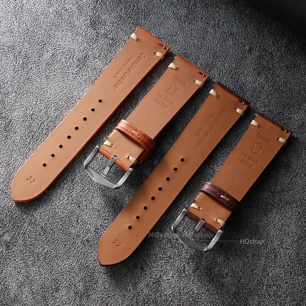 Handgefertigtes Echtleder-Uhrenarmband, 18 mm, 19 20 mm, 21 22 mm, Nähte, Rindsleder-Uhrenarmband für Seiko für Omega, Schnellverschluss-Armband – Detail 6