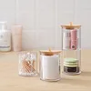 Cotton Swab Organizer Storage Bamboo Cover Acrylic Round Organizer Makeup Storage Box Container Organizadores 5
