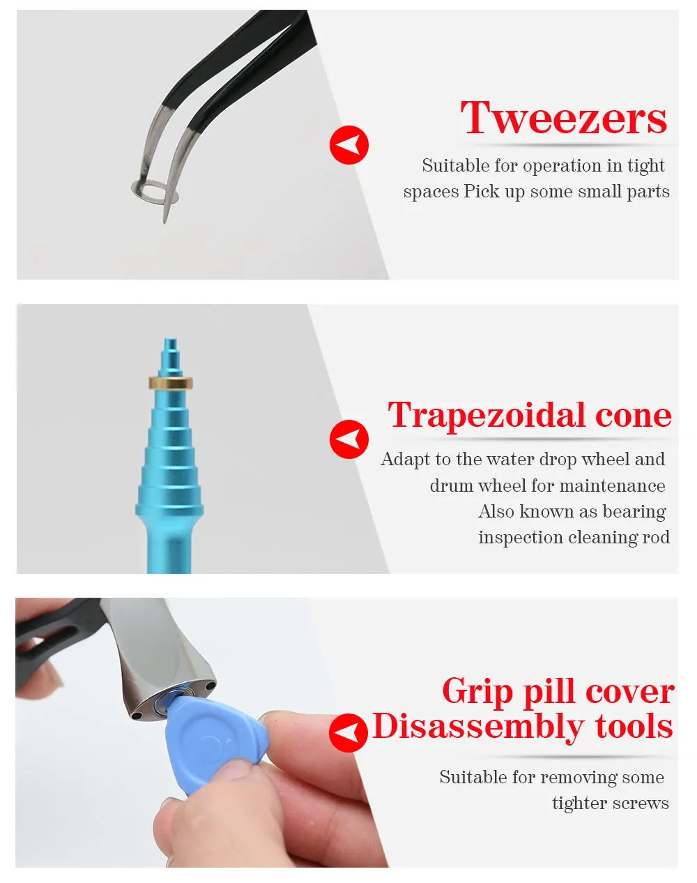 Description Picture 2 of item1 Set Fishing Reel Bearing Pin Remover Maintenance Wrench Screwdriver Tweezer Repair Tool Kit DIY Modified Baitcasting Reel