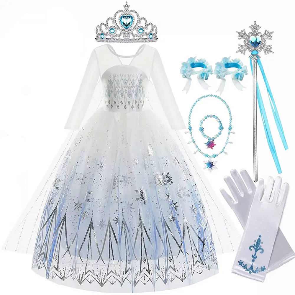 فستان الأميرة إلسا للفتيات فستان أبيض مطبوع بأكمام...