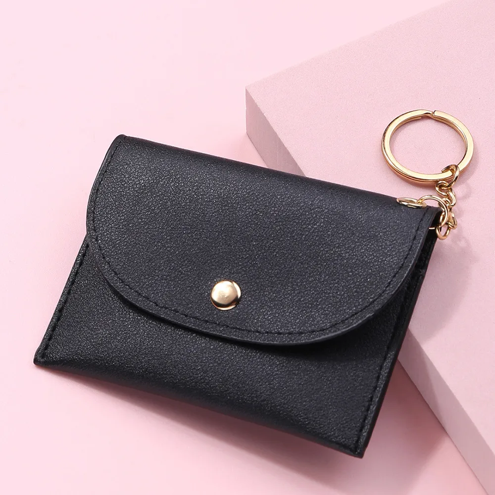Simple Fashion PU Leather Coin Purse Women Buckle Ultra thin Mini Change Purses Keychain Wallets Card