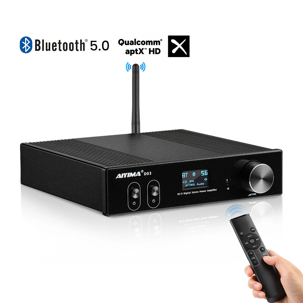 AIYIMA Audio D03 HiFi Bluetooth 5.0 Amplifier 2.1 Wireless Digital Sound Power Subwoofer Amplificador 150Wx2 USB DAC Stereo