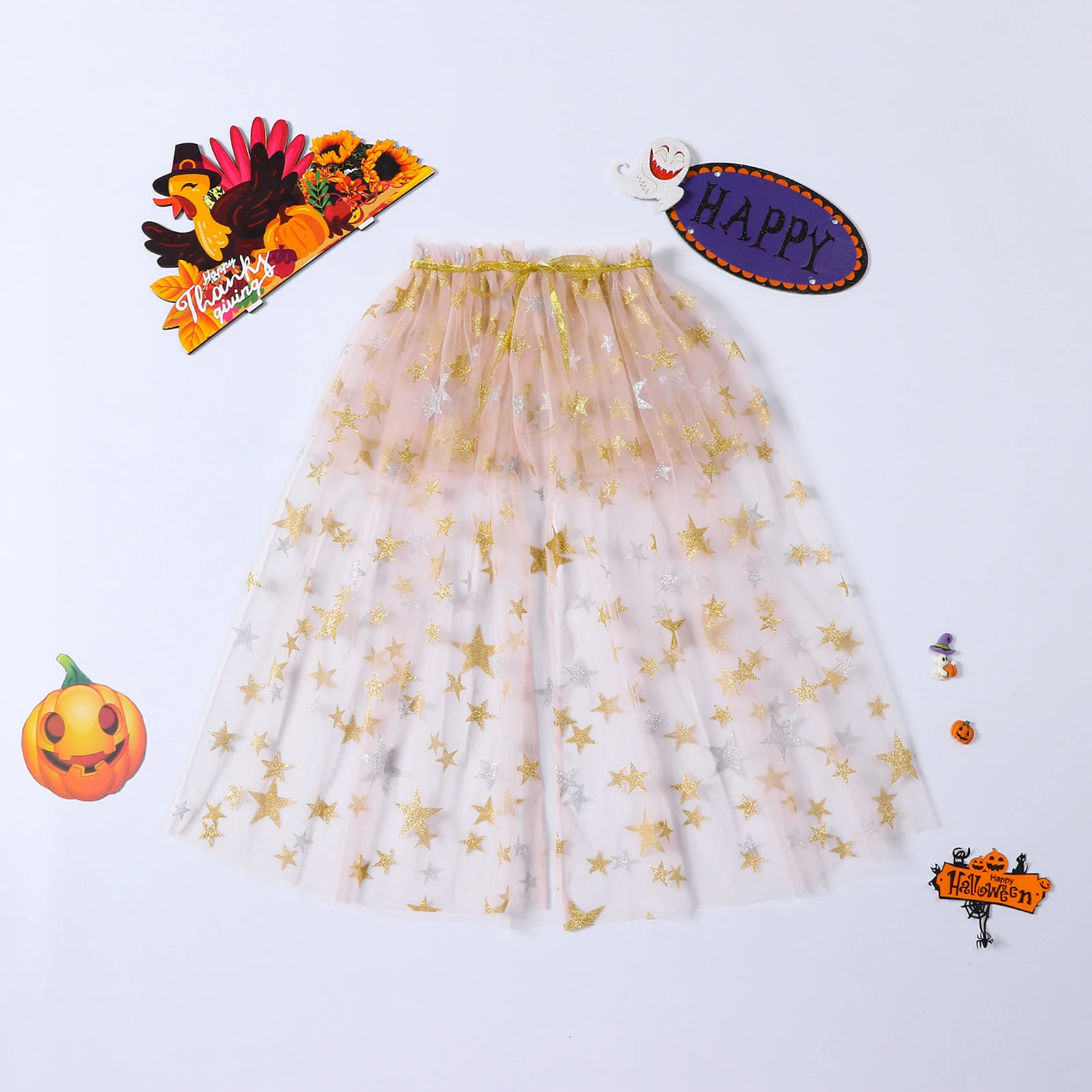 Toddler Baby Girls Sequins Mesh Princess Capes Costumes Stars Moon Round Collar Ponchos Toddler Role-Playing Cosplay Accessories