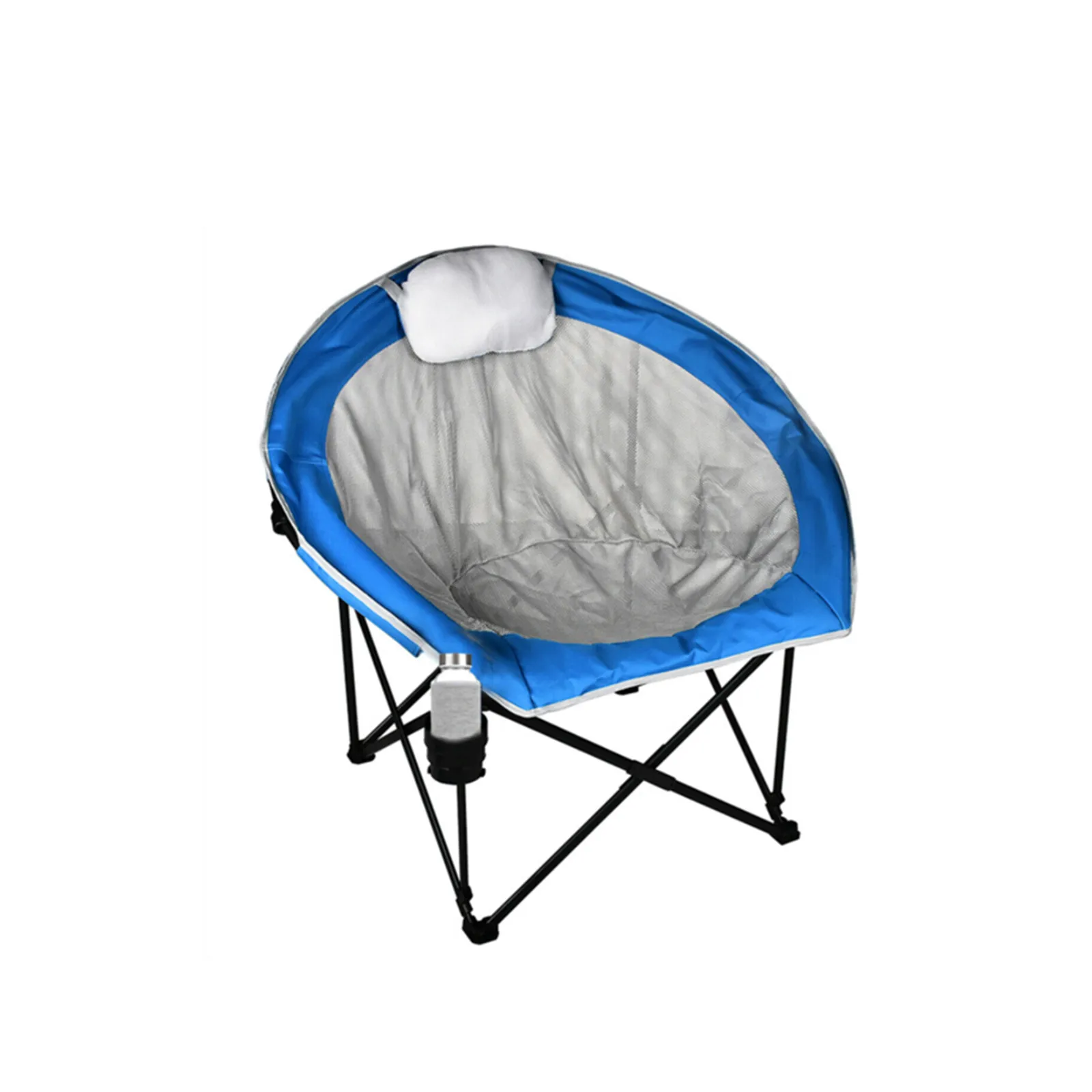 

600D PVC Folding Chair Steel Frame Camping Chair Load-Bearing 350 Lbs with Pillow Sea Blue[US-Stock]