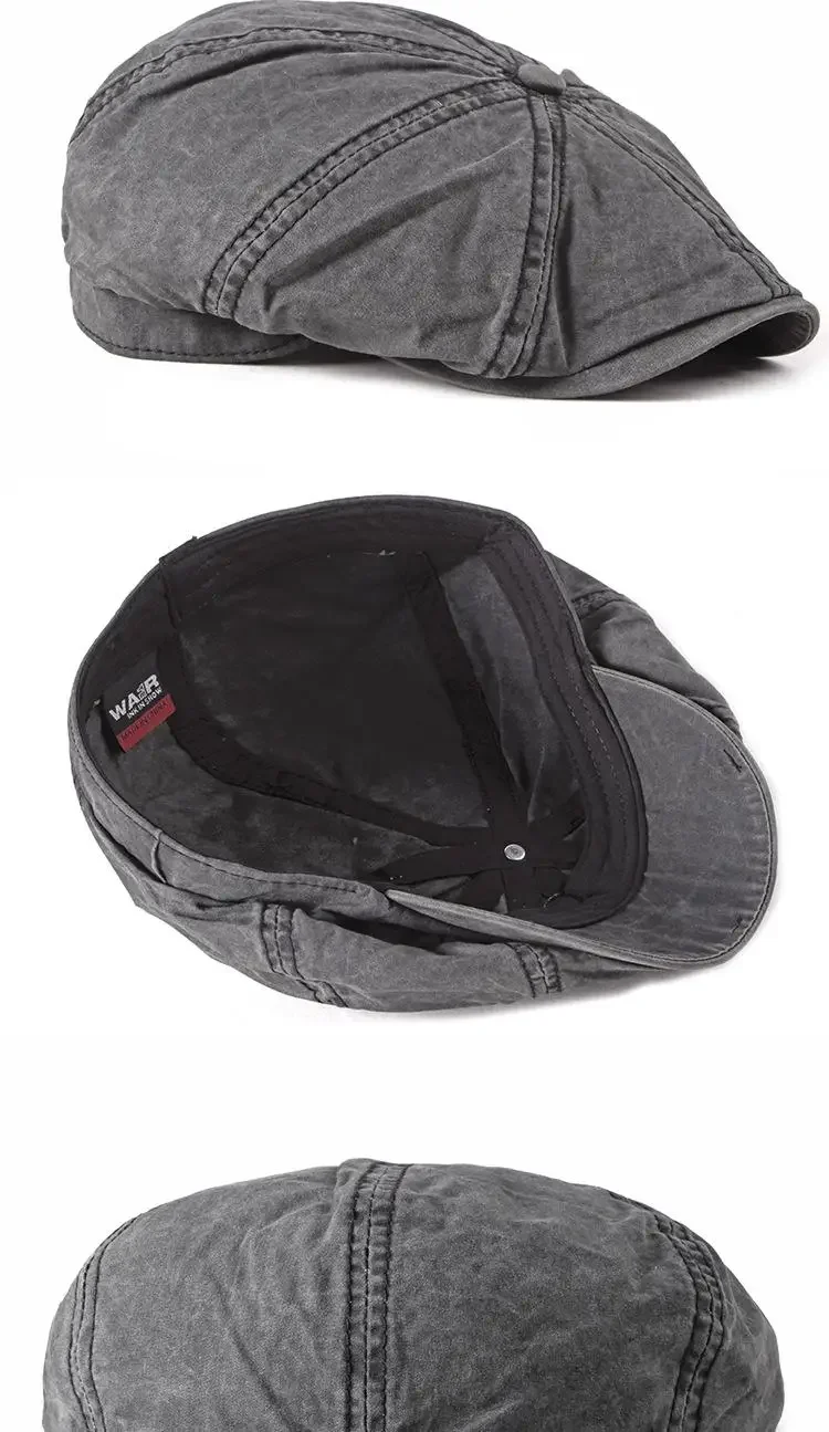 Unisex-Baskenmütze aus gewaschenem Denim, modische Zeitungsjungenmütze, Outdoor-Streetwear, lässige Vintage-Boina-Kopfbedeckung für Männer und Frauen – Detail 4
