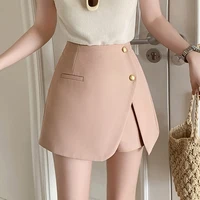 Korean Style Pink Fashion Buttons High Waist Shorts Skirts Womens New Spring Summer A-line Suit Shorts Ladies Casual Culottes 1