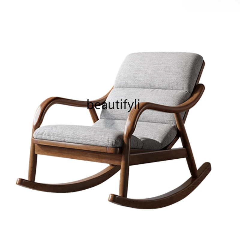 

Nordic Solid Wood Rocking Chair Leisure Recliner Light Luxury Lazy Balcony Home Rocking Chair Lazy Bone Chair
